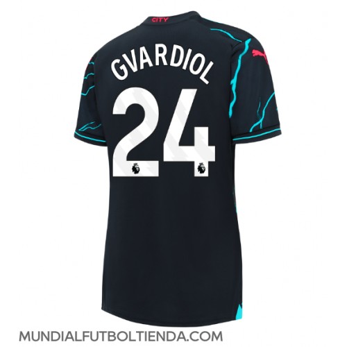 Camiseta Manchester City Josko Gvardiol #24 Tercera Equipación Replica 2023-24 para mujer mangas cortas